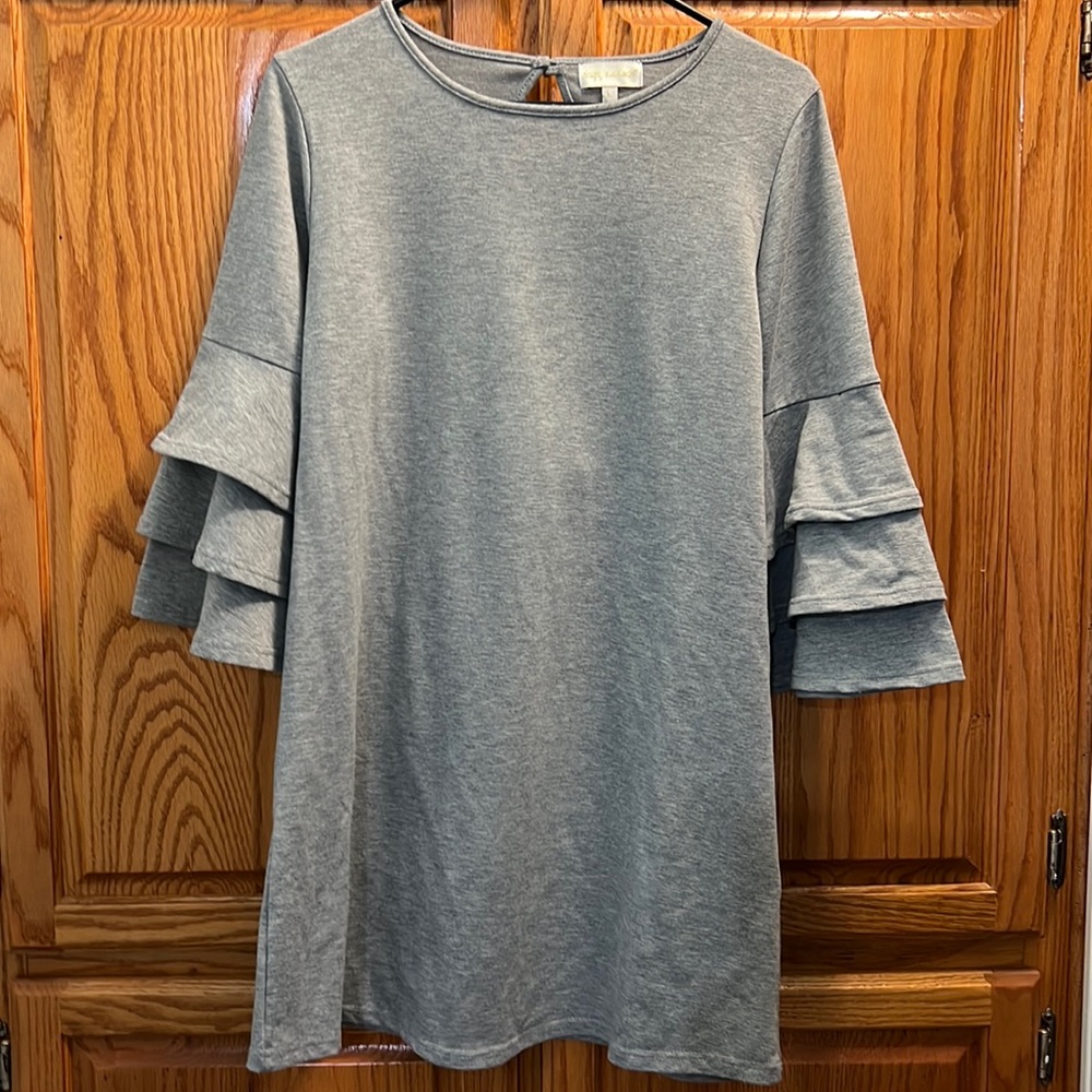 Simply Southern Tiered Ruffle Sleeve Tunic Gray